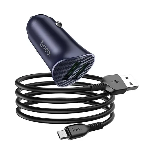 Адаптер автомобильный HOCO Micro USB кабель Farsighted dual port QC3.0 car charger set Z39 |2USB, QC3.0, 3A/18W| - фото 1