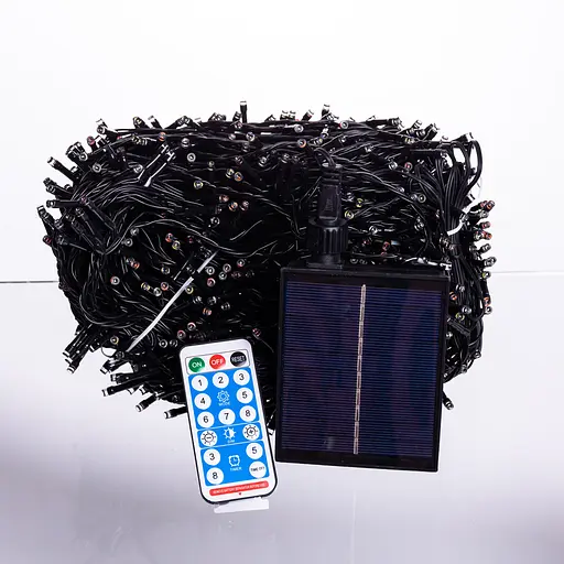 Новорічна гірлянда вулична GarlandoPro 100 м 1000 LED із сонячною батареєю 8 режимів роботи чорний провід Мультиколор SB1000L100MBML - фото 2
