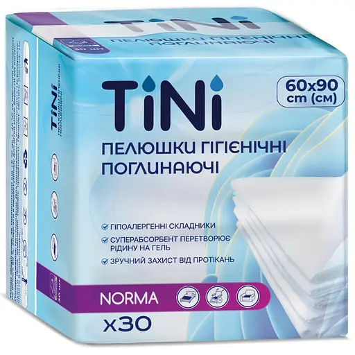 Пеленки гигиенические впитывающие TINI Norma размер 90х60 см 30 шт.