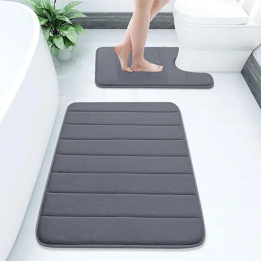 Набор 2 коврика для ванной Aquarius с эффектом памяти 50х80 см, U-образный 50х50 см. Графит в полоску