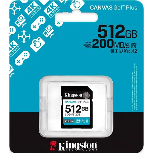 Карта пам'яті SDXC (UHS-1 U3) Kingston Canvas Go! Plus 512Gb class 10 A2 V30 (R200MB/s, W160MB/s) - фото 3
