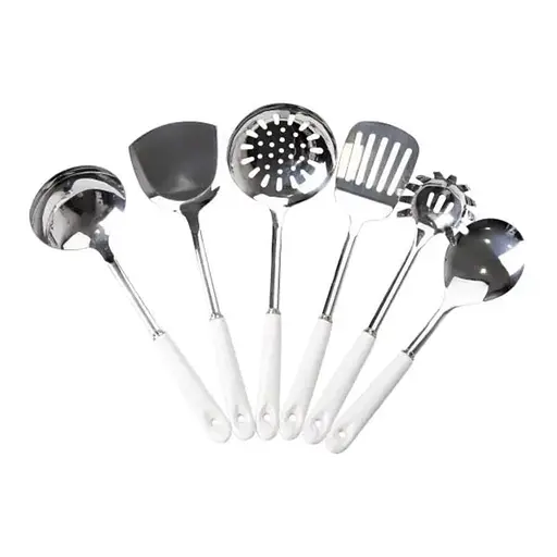 Набір кухонного приладдя на підставці керамічна ручка 7 предметів Білий із сріблястим - фото 2