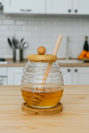 Банка для меду з ложкою на бамбуковій підставці 400 мл [MD] - фото 2