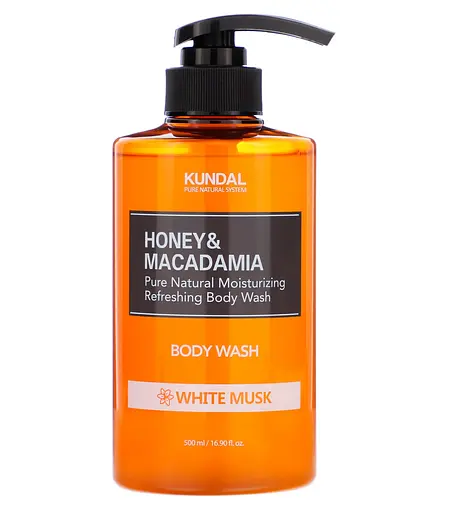 Питательный ароматический гель для душа Honey & Macadamia Body White Musk Kundal 500 мл - фото 1