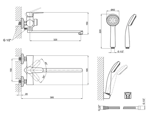 Смеситель для ванной Lidz Nicole 005, Black (k35) LDNIC005BLA45183 - фото 7