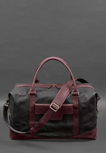 Дорожная сумка из конваса и натуральной кожи Crazy Horse бордовая - фото 2