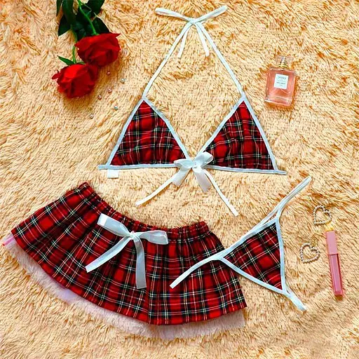 Школьный женский костюм провокационный S/M красный K0586-2 - фото 3