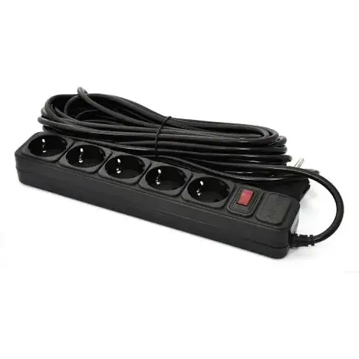 Фильтр сетевой Patron, 5 розеток, 10 м, черный, 10А, до 2.2 кВт, выключатель, заземление, 3x1 мм² (SP-10510) - фото 1
