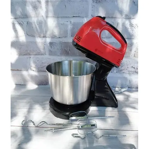 Стаціонарний міксер Bitek з металевою чашею з насадками для тіста 7 швидкостей BT-6637B 250 Вт Червоний - фото 4
