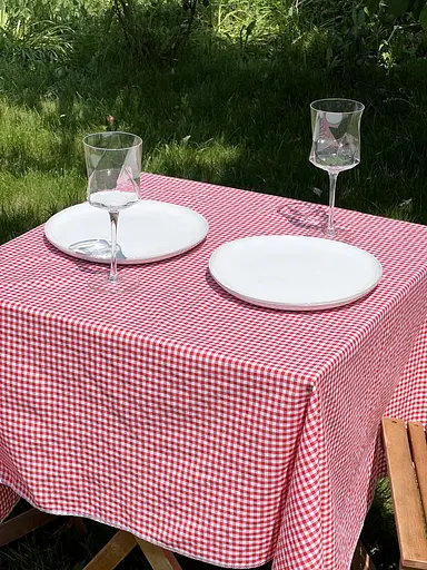 Скатертина в клітинку для столу Зефір 200х100 см (+ 8 серветок 30х40) Червона і Біла - фото 5
