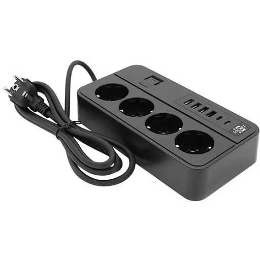 Мережевий фільтр із захистом від перенапруги Voltronic G13, 3000W, 4 Socket + 4 USB 3.2 А + 2 Type-C, 2 м, Black, Box