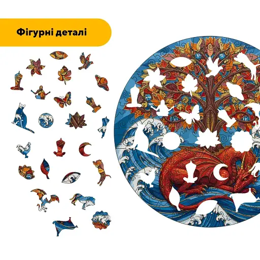 Деревянный пазл Мандала Дракона, А2, Картонная коробка 300+ элементов - фото 3