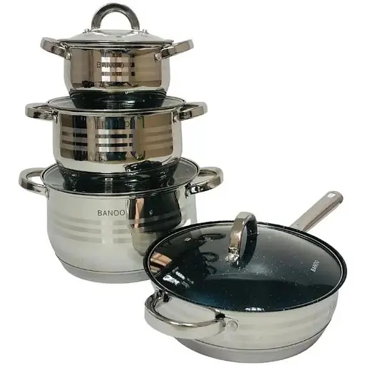 Набор кастрюль с крышками и сковородой Banoo BN-5004, 8 предметов - фото 1