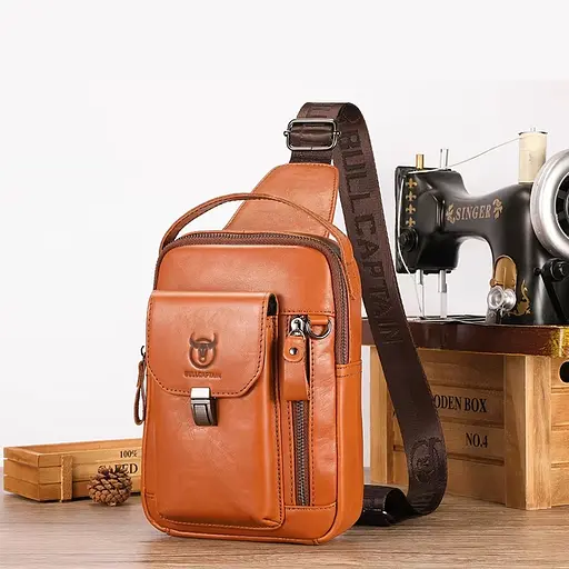 Кожаный мужской рюкзак слинг с ручкой BULL 26х18х8 см sum0028262 - фото 1