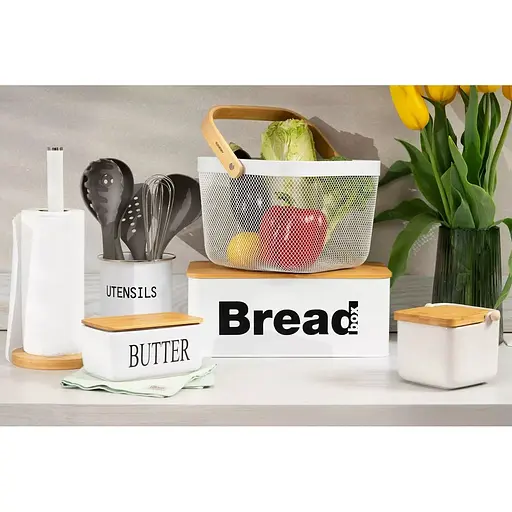 Хлібниця Ardesto Midori біла металева з кришкою з бамбука розміром 33х18х13 см (AR0912WB) - фото 4
