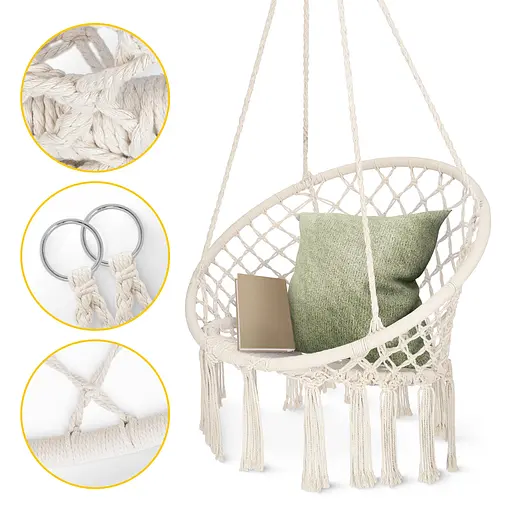 Крісло-гойдалка 4FIZJO Boho Dream 80 см підвісна, плетена Beige (P-5905973404518) - фото 6