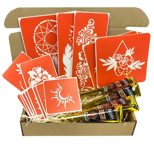 Набор цветной хны с трафаретами для био-тату №6 Fresh Tattoo color-henna-set-06 - фото 2