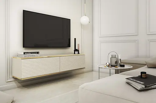 Тумба під телевізор навісна Perfect Home Оро / Oro 2-дверна RTV135 MDF Бежевий (PFH-091356)