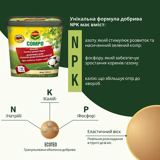 Уценка. Твердое удобрение длительного действия Compo для газонов 8 кг (3147) - фото 3