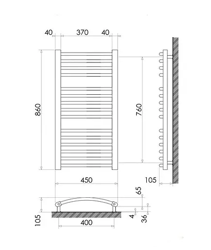 Полотенцесушитель водяной Heizung WG 15/45 изогнутый 860х450 мм 379 Вт Белый 30412 - фото 3