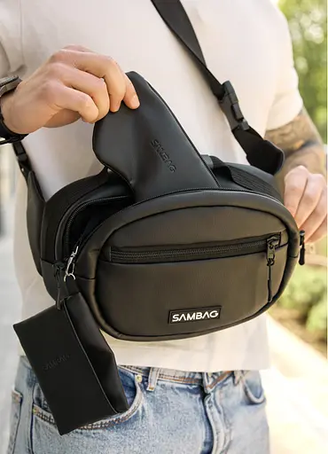 Сумка через плечо бананка Sambag Flex черная 30×17×10 см (85351001m) - фото 3
