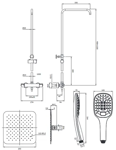 Душова система з термостатом Omnires Y chrome Y1244DCR, Хром - фото 2