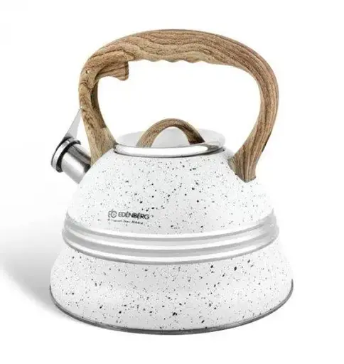 Якісний металевий чайник із свистком Edenberg EB-8808 із нержавіючої сталі для газової плити білий - фото 3