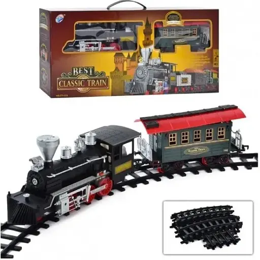 Детская железная дорога MHZ Classic Train со светом, звуком, паромом, длина путей 650 см Черный - фото 1