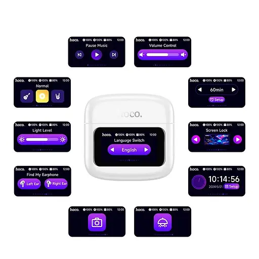 Бездротові навушники Hoco EQ14 Cool color true бездротовий BT headset with touch screen, BT5.4, 40mAh, 500mAh, 7h, white - фото 4