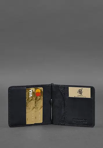 Мужской кожаный портмоне синий 1.0 зажим для денег Карбон - фото 4