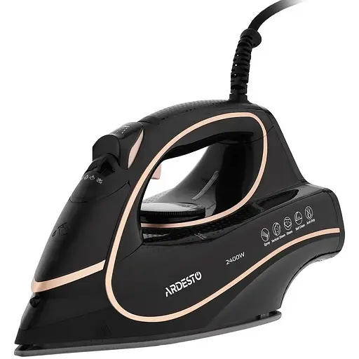 Утюг Ardesto IR-B2235, Black/Gold, 2400W, керамика, паровой удар, резервуар 450мл, защита от кальцинации, антикапля, плавная регулировка мощности пара, автоматическое отключение - фото 1