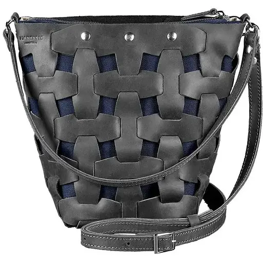 Шкіряна плетена жіноча сумка Пазл M чорна Crazy Horse - фото 1