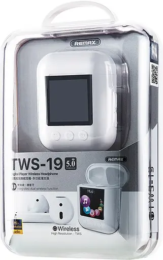 Бездротові навушники Remax Digital Player TWS-19, BT5.0, IPX4, 50mAh, 700mAh, 3-4.5h, white - фото 2