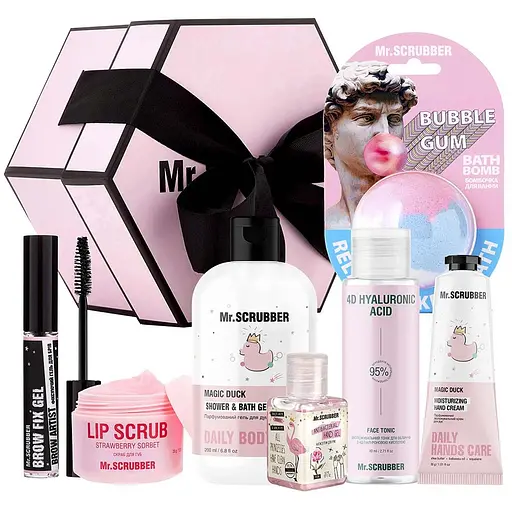 Подарунковий набір Mr.Scrubber Teen Set: Молочко для тіла 150 мл + Тонік для обличчя 80 мл + Тканинна маска 15 мл + Гель для брів 9 мл + Бомба для ванни 200 г + Крем для рук 30 мл + Антисептик для рук 30 мл