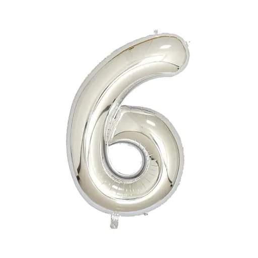 Шар воздушный фольгированный (102 см) Цифра 6 серебро