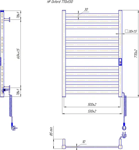 Электрический полотенцесушитель HF Oxford 770x530 white matte 6.1.0201.06.WM, Белый матовый, универсальное (коннектор), Электронный - фото 5