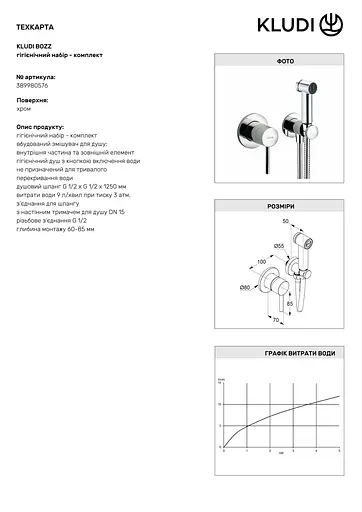 Набір гігієнічного душу прихованого монтажу Kludi Bozz 389980576 хром - фото 3
