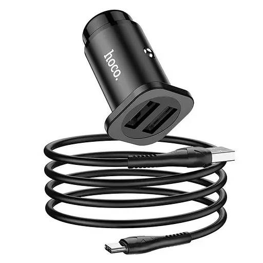 Комплект для авто - зарядный и кабель Type-C - HOCO NZ4 Wise road dual port car charger set черный - фото 1