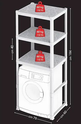 Стеллаж пластиковый PIANO 75x60x184h с 3 полками, белый - фото 3