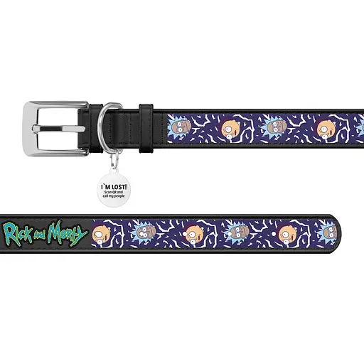 Нашийник для собак шкіряний Waudog Design з QR-паспортом "Рік та Морті 2" XL Ш 35 мм Д 46-59 см чорний - фото 3