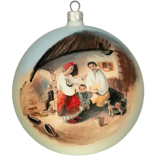 Ялинкова прикраса Різдвяні історії Селянська родина за мотивами Шевченко Т.Г куля скло (4820001154979)