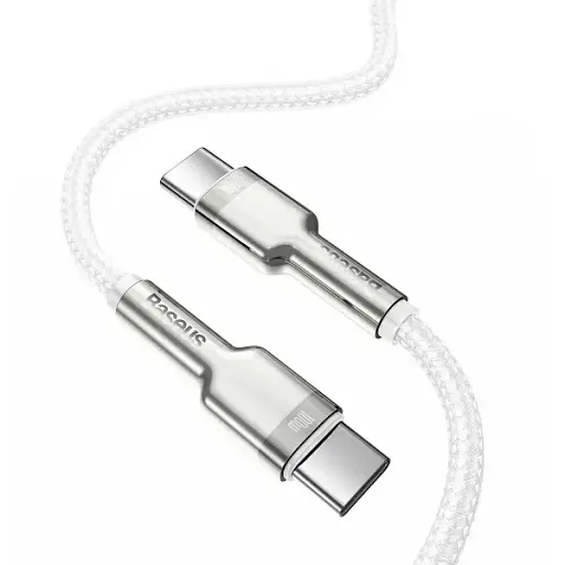 Кабель Baseus Cafule Metal USB-C to USB-C 100W 1m White (CATJK-C02) [82102] - фото 2