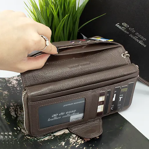 Гаманець жіночий шкіряний De Eesse LC14621-GD04 великий з ручкою капучіно - фото 5