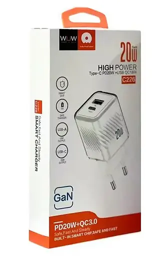 Зарядное устройство WUW 20 Вт адаптер блок питания WUW C226 QC3.0 USB Type-C Белый - фото 6