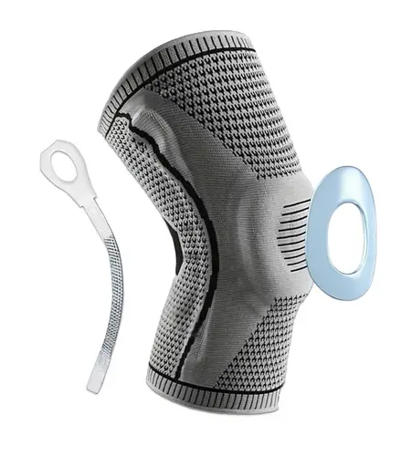 Бандаж (наколенник) ортопедический для коленного сустава EasyFit с ребрами жесткости и силиконовой вставкой (серый), размер M (EF-0079-M) - фото 1
