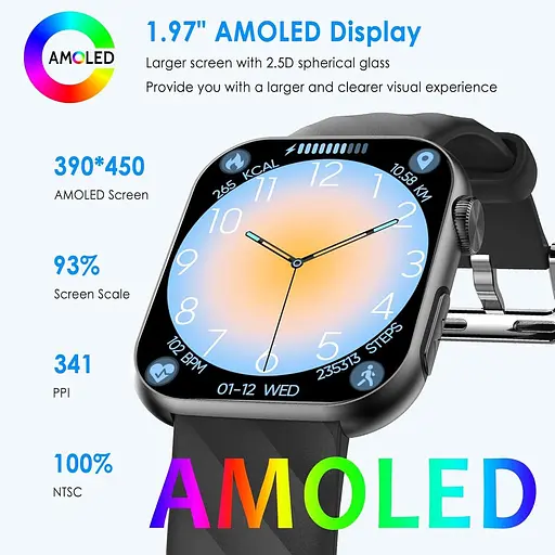 Розумний годинник Marsyu для чоловіків і жінок, 2-дюймовий AMOLED-екгмальний дисплей з артеріальним тиском/SpO2/сердяним ритмом - фото 4