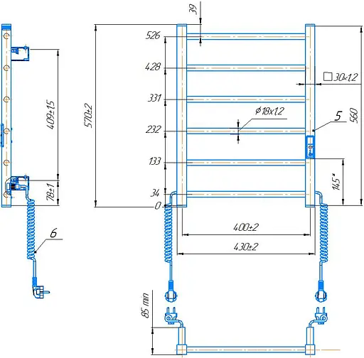 Электрический полотенцесушитель HF Leeds 570x430 black matte 6.1.0800.06.BM, Черный матовый, универсальное (коннектор), Электронный - фото 5