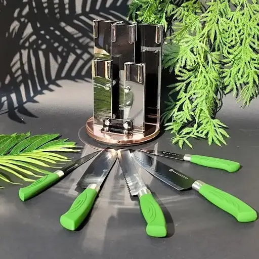 Набор кухонных ножей с подставкой 6 предметов Edenberg EB-11006 зеленый - фото 2