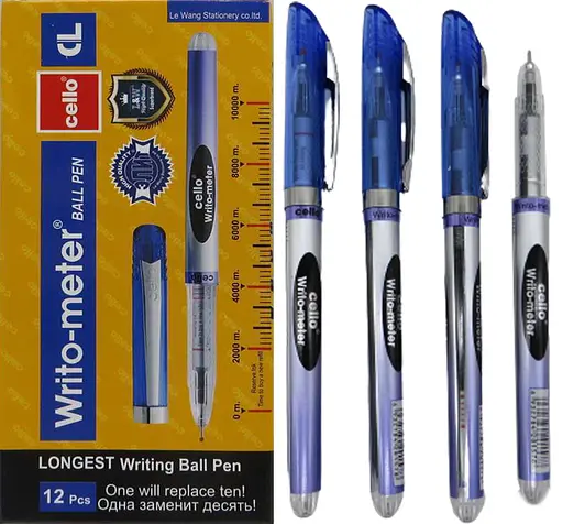 Ручка шариковая масляная Cello Writo Meter, 10 км, 0.5 мм, синяя, 12 шт.