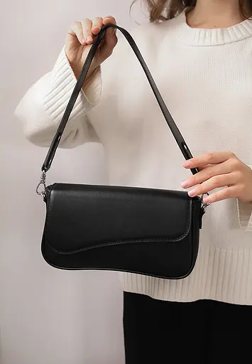 Женская кожаная сумка Nona черная краст - фото 5